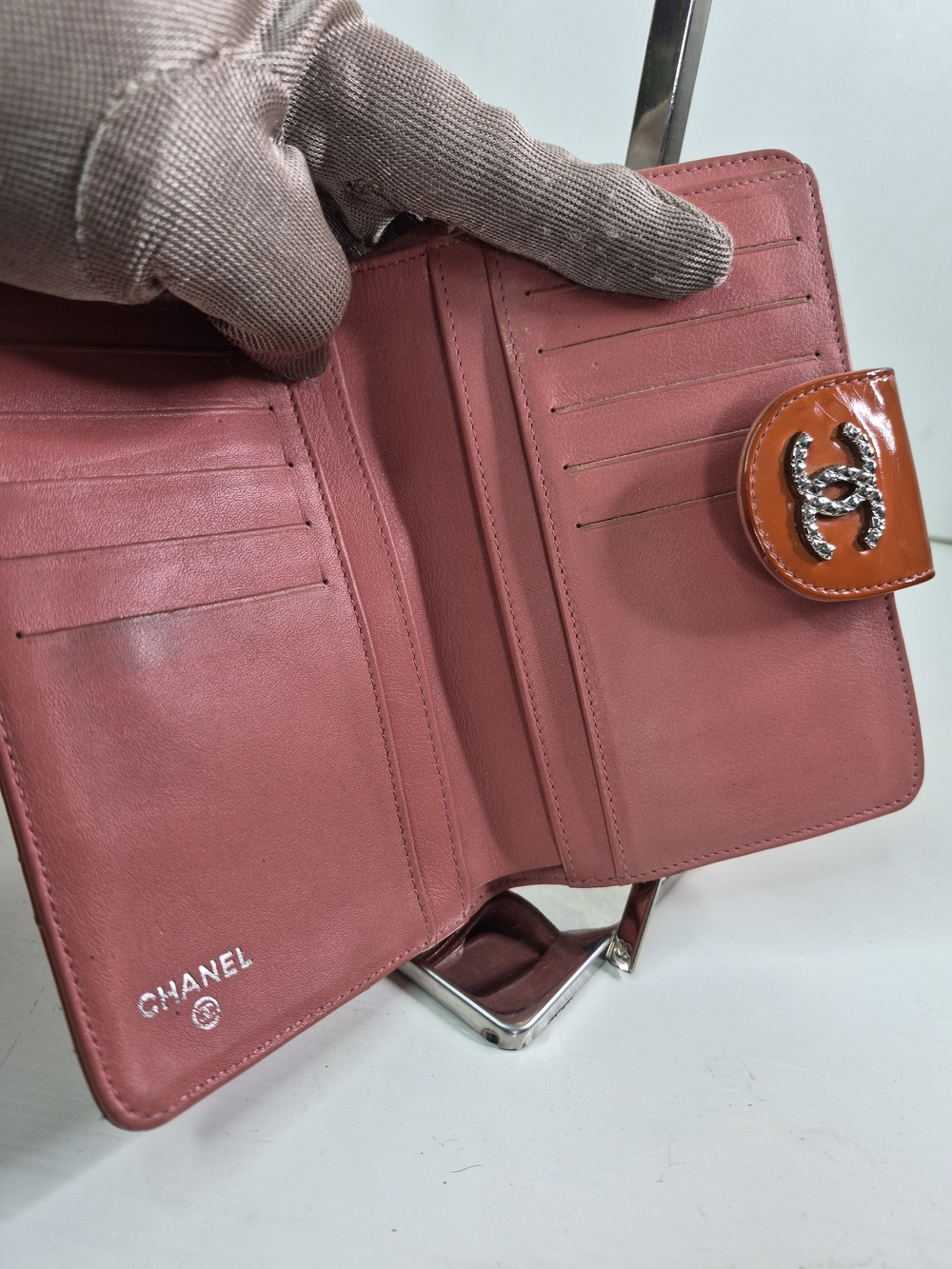 Chanel Orange Quilted Patent Leather Wallet - Picture 6 of 11